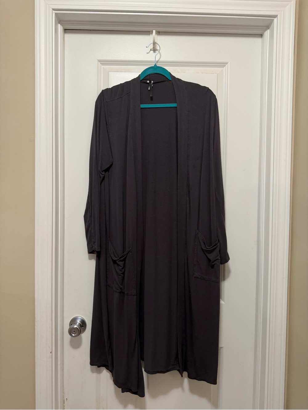 Long Open-Front Women's Cardigan- Charcoal